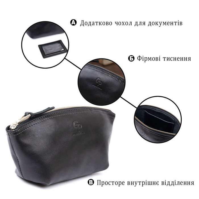 Женская косметичка из кожи Amelin GRANDE PELLE 11302 Черная