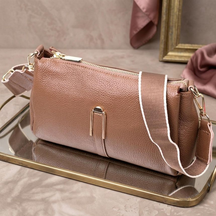 Женская стильная сумка через плече из натуральной кожи Vintage 22288 Бежевая