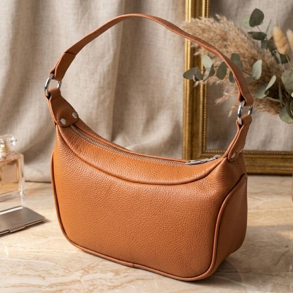 Женская сумка полукруглого формата с одной ручкой из натуральной кожи Vintage 22413 Коричневая