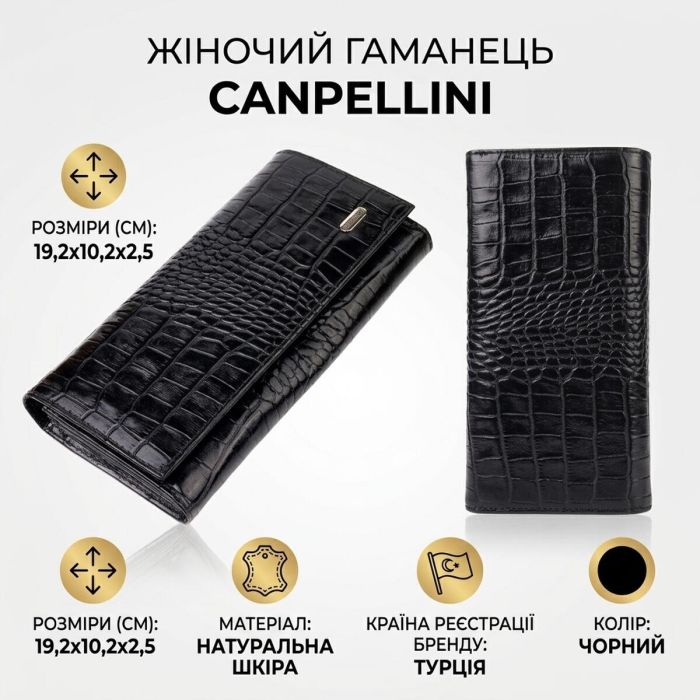Женский кожаный кошелек для карт купюр и монет CANPELLINI 21525 Черный