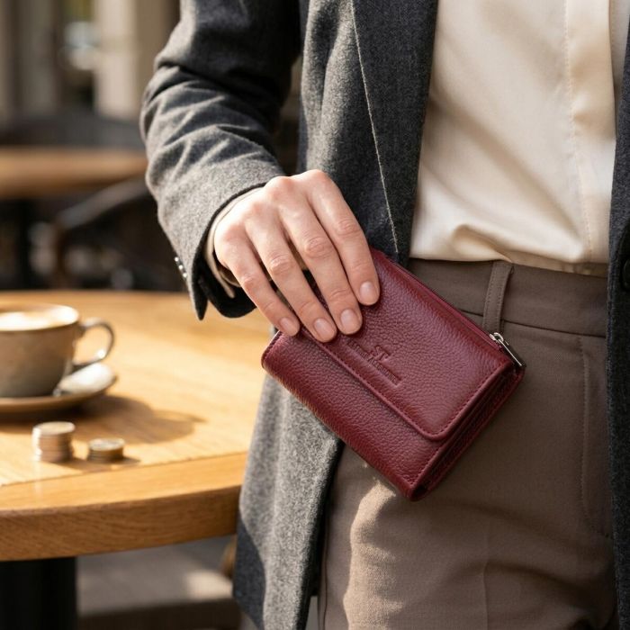 Женский кожаный кошелек для карт купюр и монет ST Leather 19492 Бордовый